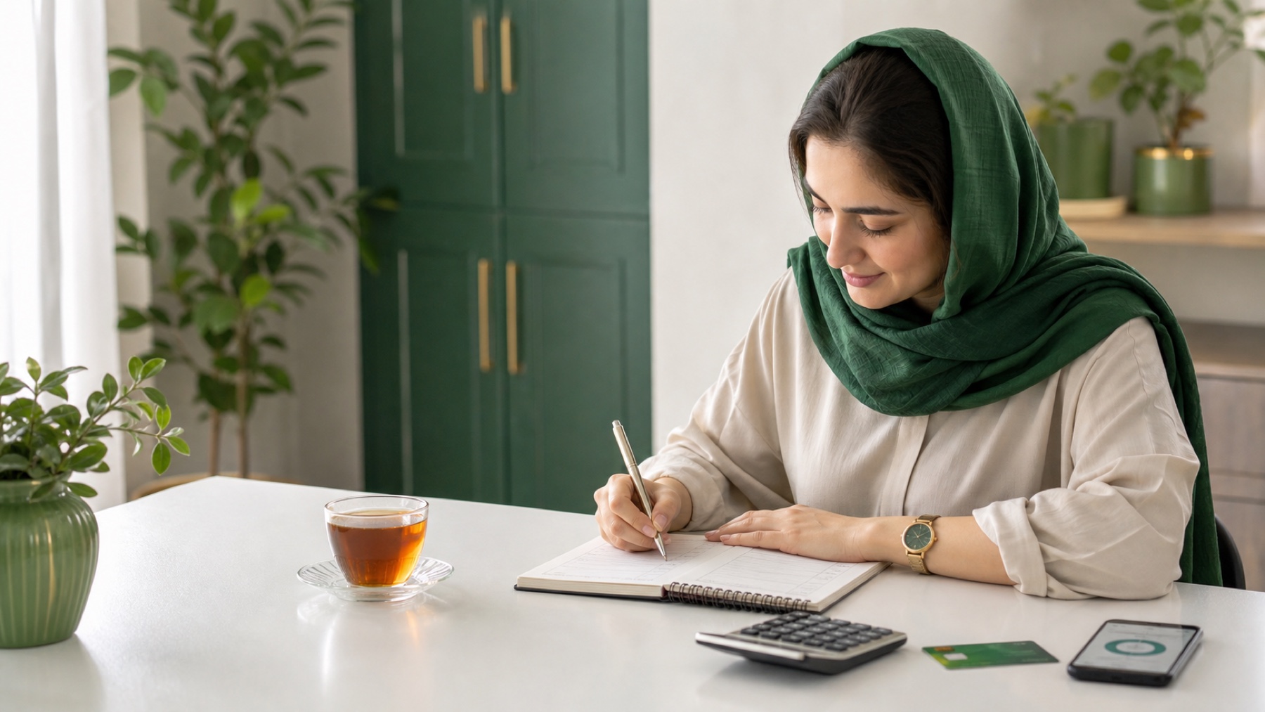 بودجهبندی ماهانه روی میز کار در خانه